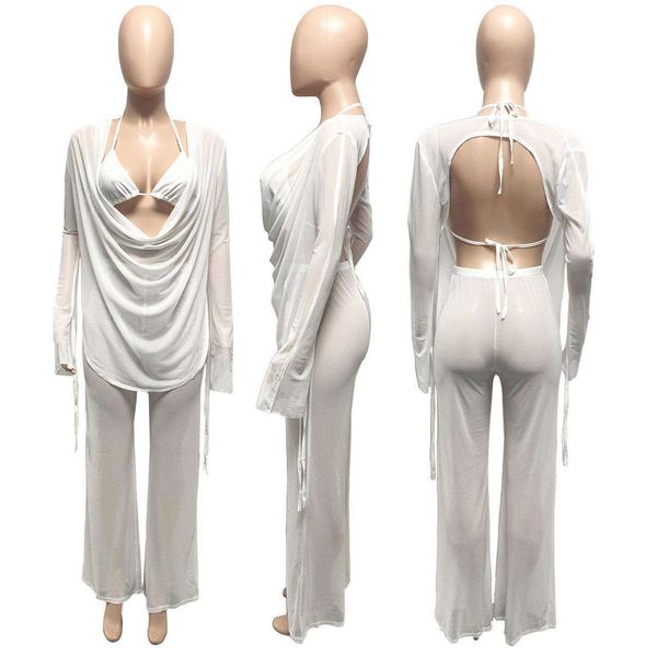 

womens clothing night club style bikini sheer mesh three piece suit, White;black
