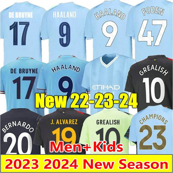 

23 24 haaland soccer jerseys fans player 2023 2024 doku matheus n. rodrigo foden mans cities grealish de bruyne 2023 2024 gvardiol football, Black;yellow