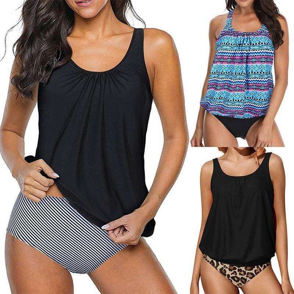 

split swimsuit for women tankini covering belly thin high waist briefs, White;black