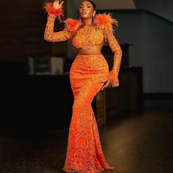 

2023 aso ebi orange mermaid prom dress lace beaded evening formal party second reception birthday bridesmaid engagement gowns dresses robe d, Black