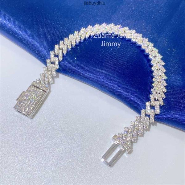 

buss down stylish hiphop 925 sterling silver hand prong setting iced out d moissanite diamond cuban link chain bracelet