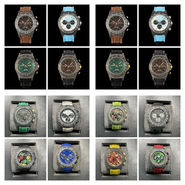 

diw montre de luxe luxury watch men watches 40mm 4130 chronograph mechanical movement carbon fiber case wristwatches waterproof, Slivery;brown