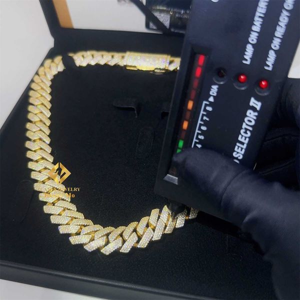 2023 pass diamond tester iced out 15mm 4 row 925 silver 14k real gold plated vvs1 moissanite cuban link chain necklace men