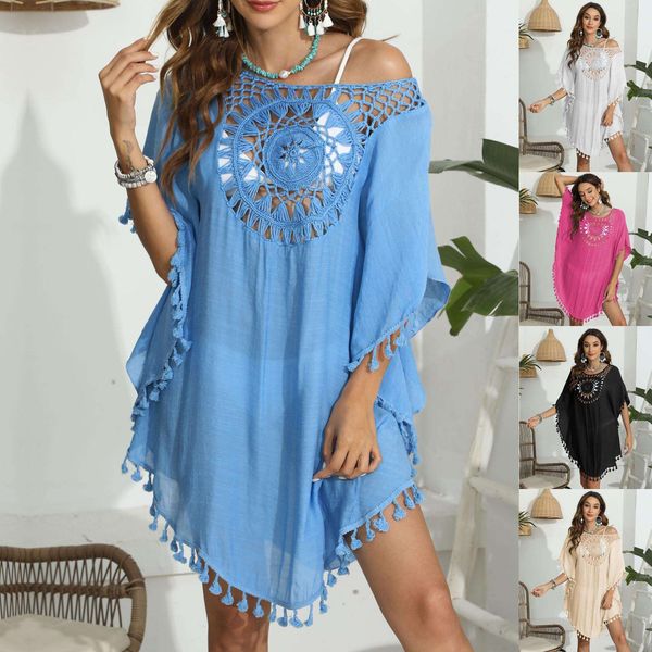 

womens ruffle dress swimwears hand crocheting stitching tassel beach bikini cover up, White;black