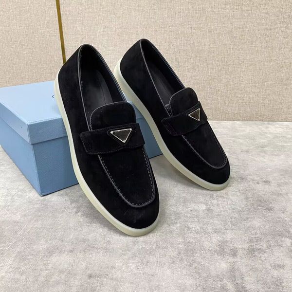 

summer walk men's loafers dress sneakers shoes flat low suede cow leather oxfords suede moccasins rubber sole gentleman footwear, Black