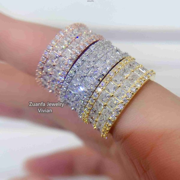 

pass diamond tester d color vvs grade princess cut moissanite rings men gems 10k 14k solid gold ring, Silver
