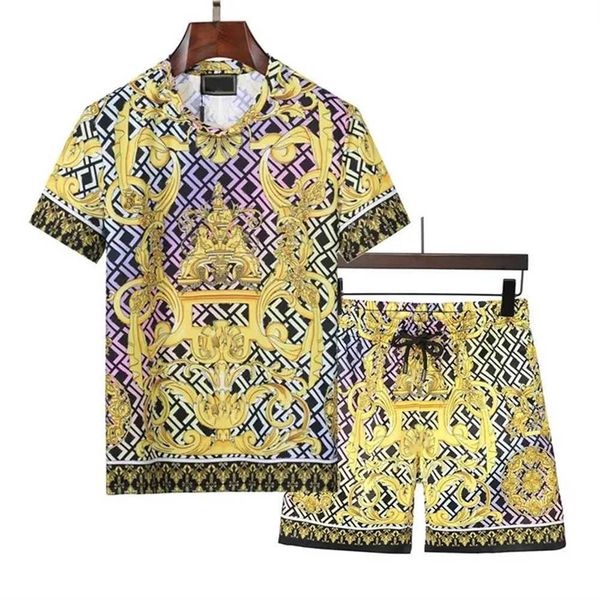 

2023 men's tracksuits tracksuits tracksuit sportswear t-shirt new flower tiger print shirt casual down short sleeve fashion summer suit, Gray