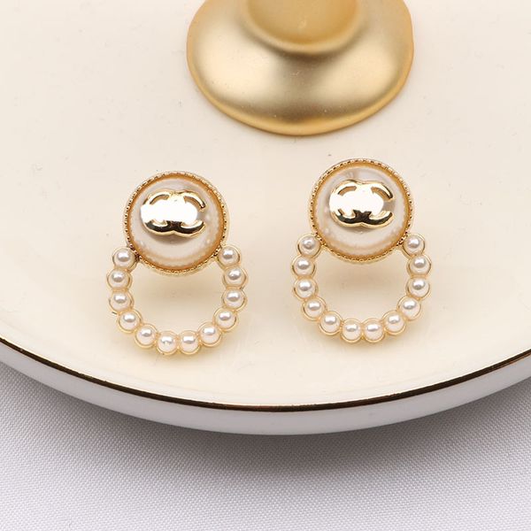 

20style luxury designers letter earring stud famous women elegant round pearl earrings wedding party jewerlry 18k gold plated, Golden;silver