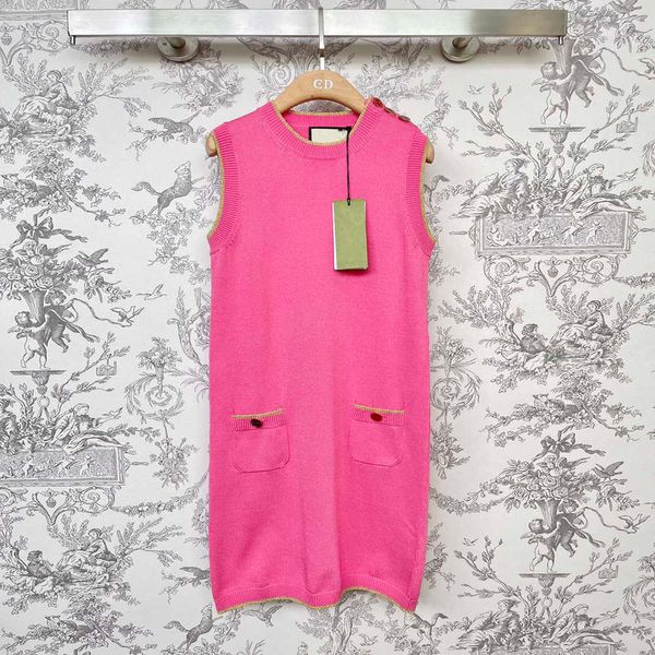 

womens european fashion brand crew neck pink sleeveless knitted dress, Black;gray