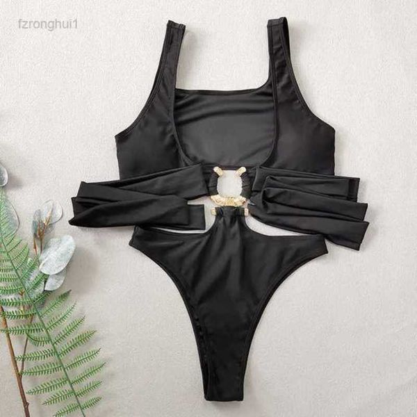 

women's swimwear 2023, esman's new chest metal button one-piece bikini6vej8x9kbz37, White;black