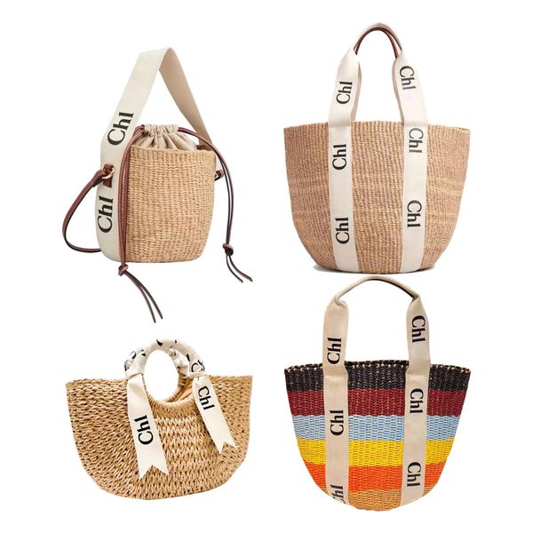 

woody raffia travel beach basket tote bags womens mens designer purses wallet summer weave straw fashionable shoulder luxury crossbody handb