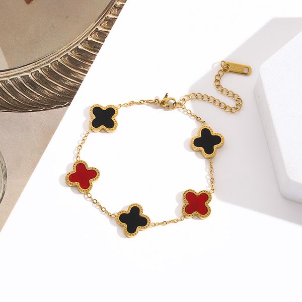 

18k fashion bracelet four-leaf clover titanium steel bracelet adjustable charm cute lucky three leaf grass bracelet personalized design jewe, Golden;silver