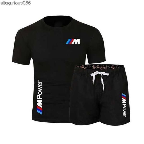 

men's t-shirt + cotton shorts bmw m brand fashionable summer sweatshirt casual suit sportswear h 2023, White;black
