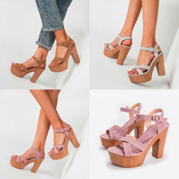 

summer sandals fashion platform buckle strap women peep toe square high heels shoes gladiator ladies sandalias 230511, Black