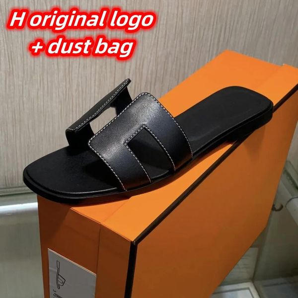 

brand summer luxury faux fur fashion leather flip flops pu flip flops designer ladies h sandals slippers, Black