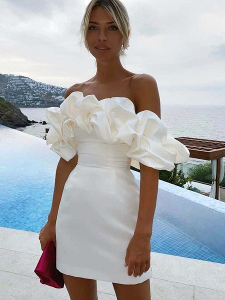 

2023 summer women ruffles slash neck bodycon package hip party dress streetwear backless strapless mini evening dresses, Black;gray