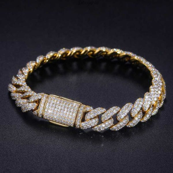 

10mm 18k solid yellow gold pass diamond tester vvs moissanite iced out cuban link bracelet, Silver