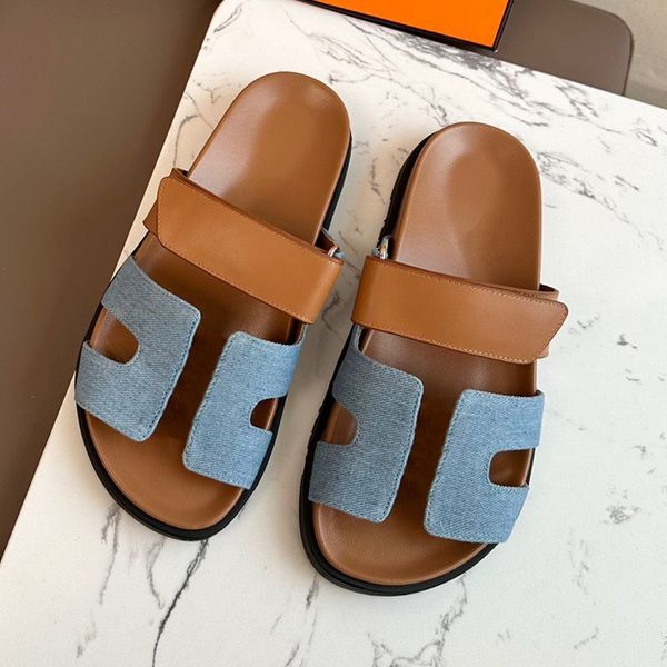 

designer sandles chypre h sandal flat man slipper womans sandalias real leather denim slides mens designer summer beach sandal, Black