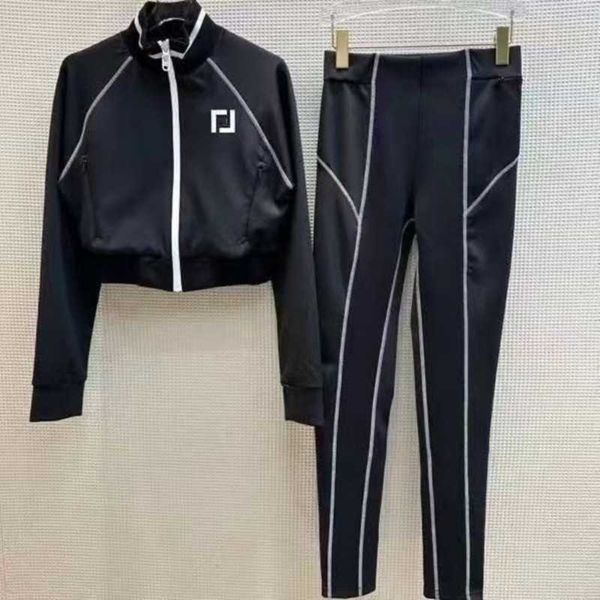 

summer tracksuit designer set black cardigan zipper jacket skinny slim trousers fashion sports suit womens clothing, Gray