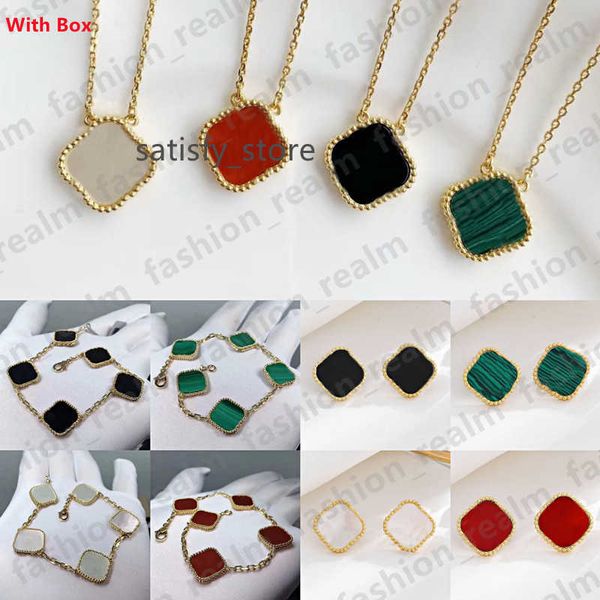 

four leaf clover necklace designer jewelry set pendant necklaces bracelet stud earring gold silver mother of pearl green flower necklace lin