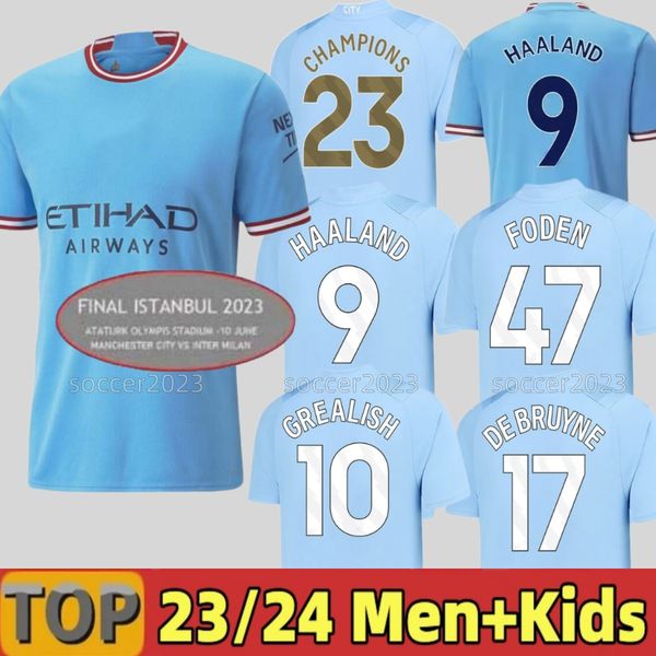 

22 23 24 erling haaland mans cities soccer jerseys phillips agueroooo anniversary grealish de bruyne foden 2023 2024 manchesters football s, Black;yellow