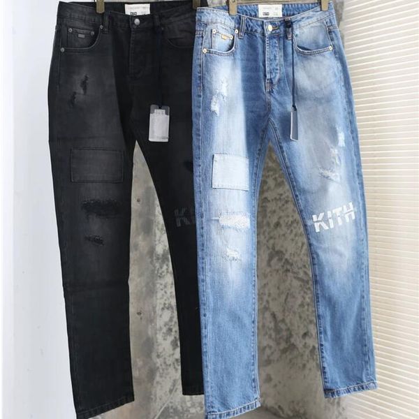 

2023ss men's jeans trousers embroidery patchwork pants blue black, Black;brown