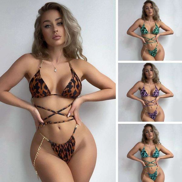 

lacing leopard print split bikini for women, White;black
