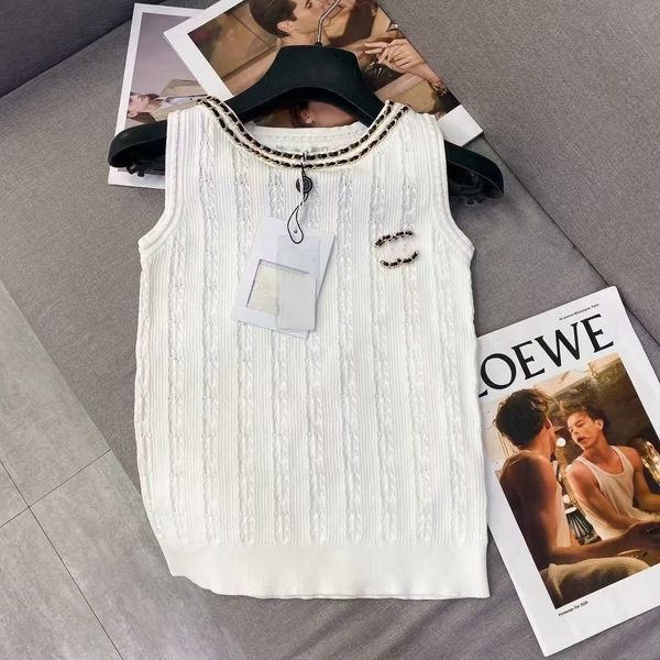 

channel women's knits tees designer 2023 summer new knitted ice silk channel chain slim-fit vest female thread outside wear inside pkd4, White