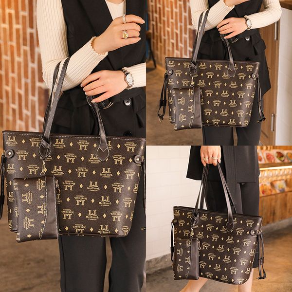 

luxury designer shopping bags 2pcs set women new satchel handbag shoulder classic naverfull fashion composite lady clutch tote bag vintage p