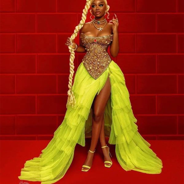 

2023 aso ebi yellow a-line prom dress beaded crystals evening formal party second reception birthday bridesmaid engagement gowns dresses rob, Black