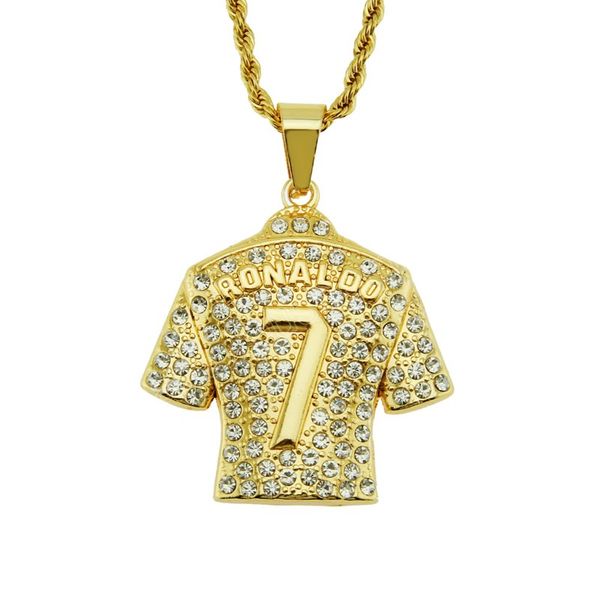 

men's necklace football 7 pendant with stainless steel chain and iced out bling rhinestones necklace hip hop sports jewelry, Silver