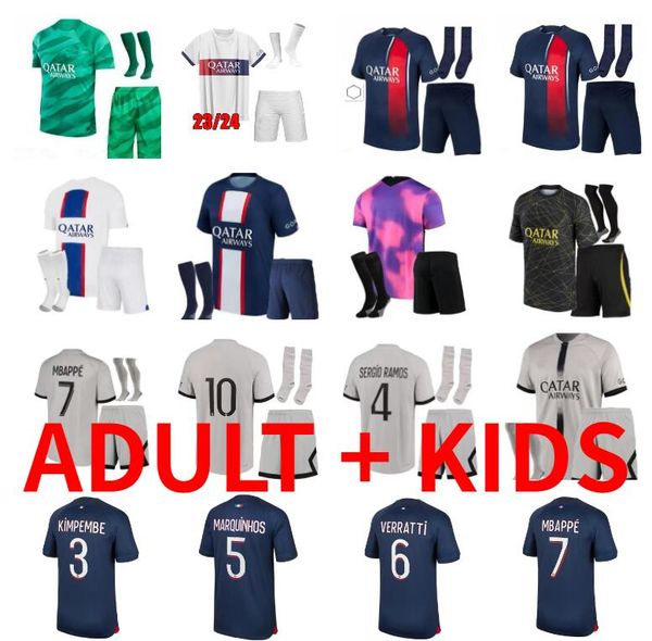 

psgs mbappe paris soccer jerseys hakimi sergio ramos 22 23 24 maillots de football 2023 2024 marquinhos verratti icardi men kids kit shirt u, Black;yellow