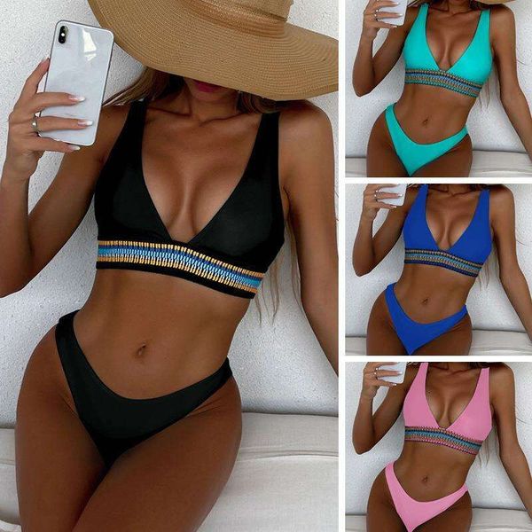 

bikini lady v neck split backless high waist, White;black