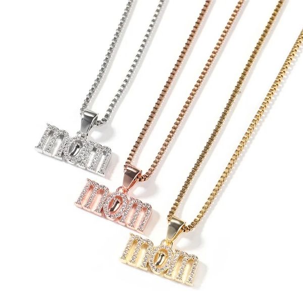 

new design mom letter pendant metal copper inlaid zircon temperament pendant necklace clavicle chain, Silver