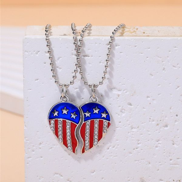 

2pcs/set fashion charm south american heart pendants designer necklace woman silver link chain choker rhinestone alloy star bff necklace jew