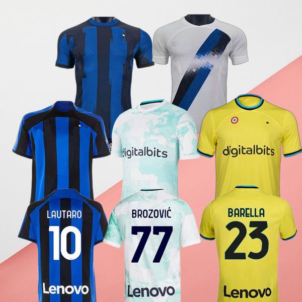 

lukaku j.correa inters soccer jersey 22 23 24 barella lautaro milans eriksen acerbi away dzeko gosens uniforms football shirt asllani bellan, Black;yellow