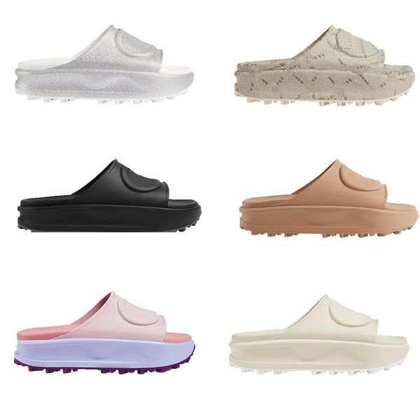 

2023 designer sandals men women luxury g letter slipper slide flats thick bottom flip flops embroidered printed jelly rubber leather slipper, Black