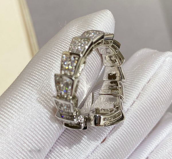 

2023 fashion new designer ring luxury thick gold plated high-grade single circle full of diamond snake ring with diamond charm no box, Golden;silver