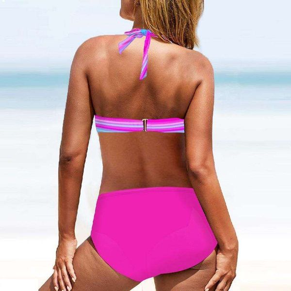 

swimsuit triangle halter color bikini split large size womens, White;black