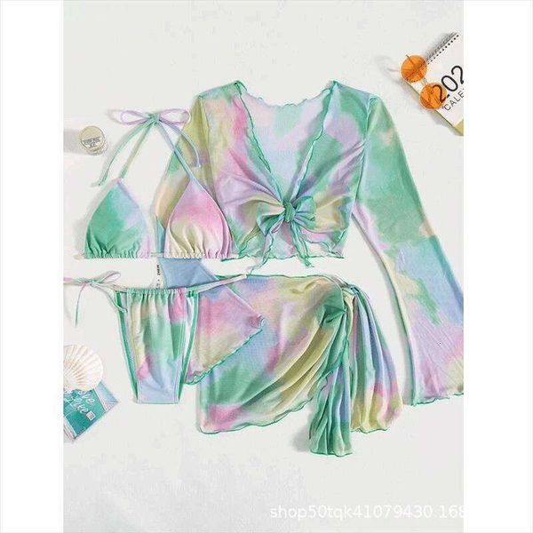 

womens split bikini tie dye three or four piece suit sexy, White;black