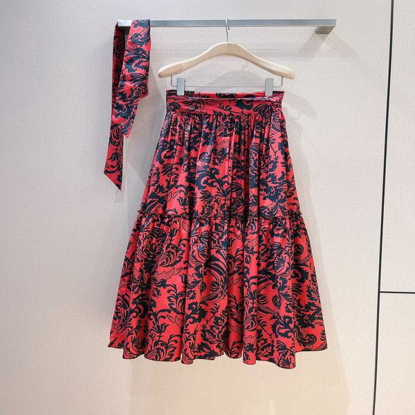 

a line fashion band 2023 summer floral printed cotton skirt, Black;gray