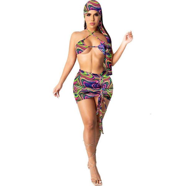 

women clothing split bandage swimsuit four piece set with headscarf, White;black