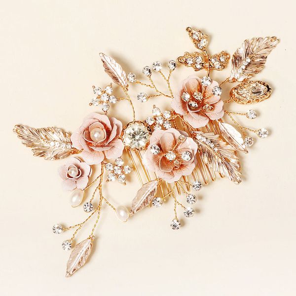 

new wedding handmade headwear fashionable and beautiful metal flower insertion comb pgraphy pgraphy p plate hair leaf hair comb fs-0042-a, Silver