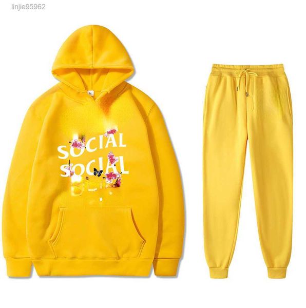

new 2023 fashion design brand hoodie two-piece set crooked peach print men and women couple sweater, Gray