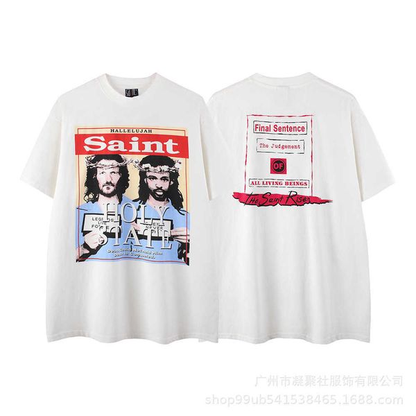 

sp5d new style t-shirts for men and women fashion designer saint michael co vintage portrait student street couple round neck short sleeved, White;black