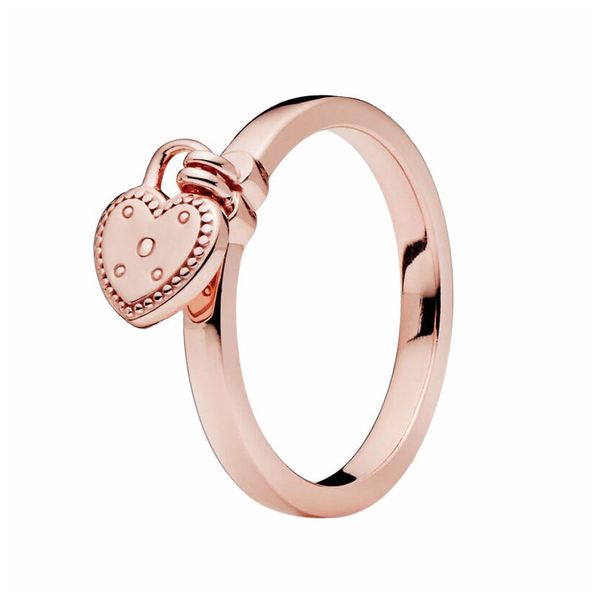 

18k rose gold ring for pandora heart shaped padlock rings designer jewelry set for women girlfriend gift 925 silver love ring with original, Slivery;golden