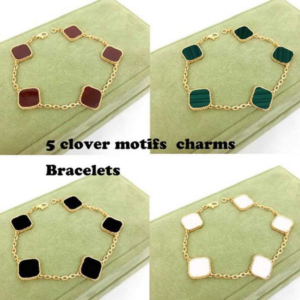 

fashion classic four leaf clover charm bracelets vintage van solid silver chain 18k gold mother-of-pearl for women girl wedding cleef jewelr, Black
