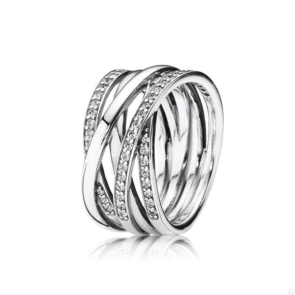 

sparkling polished lines ring for pandora authentic sterling silver couple rings designer jewelry for women men girlfriend gift band ring wi, Slivery;golden