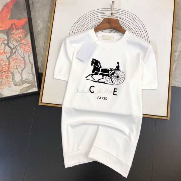 

french luxury designer mens womens t-shirts correct summer carriage letters print t shirt apparel men tshirt tees round neck loose women sho, White