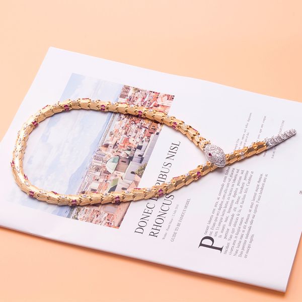 

designer pink green gold snake chain diamond pendants choker long necklaces for women set mom girls designer jewelry party wedding gifts bir, Golden;silver